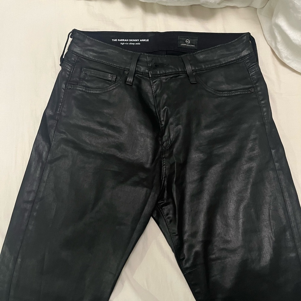 AG Jeans black Farrah skinny ankle coated jeans size 27